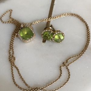 Peridot pendant and earring set in 14 K gold